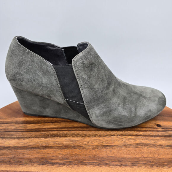 Vionic Boots Women's 10 Gray Suede Leather Gore Stanton Wedge Ankle Booties - Picture 1 of 8